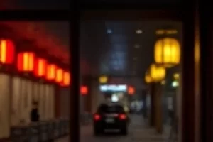 《海雾灯塔》中浓雾里亮着灯的白色灯塔塔身